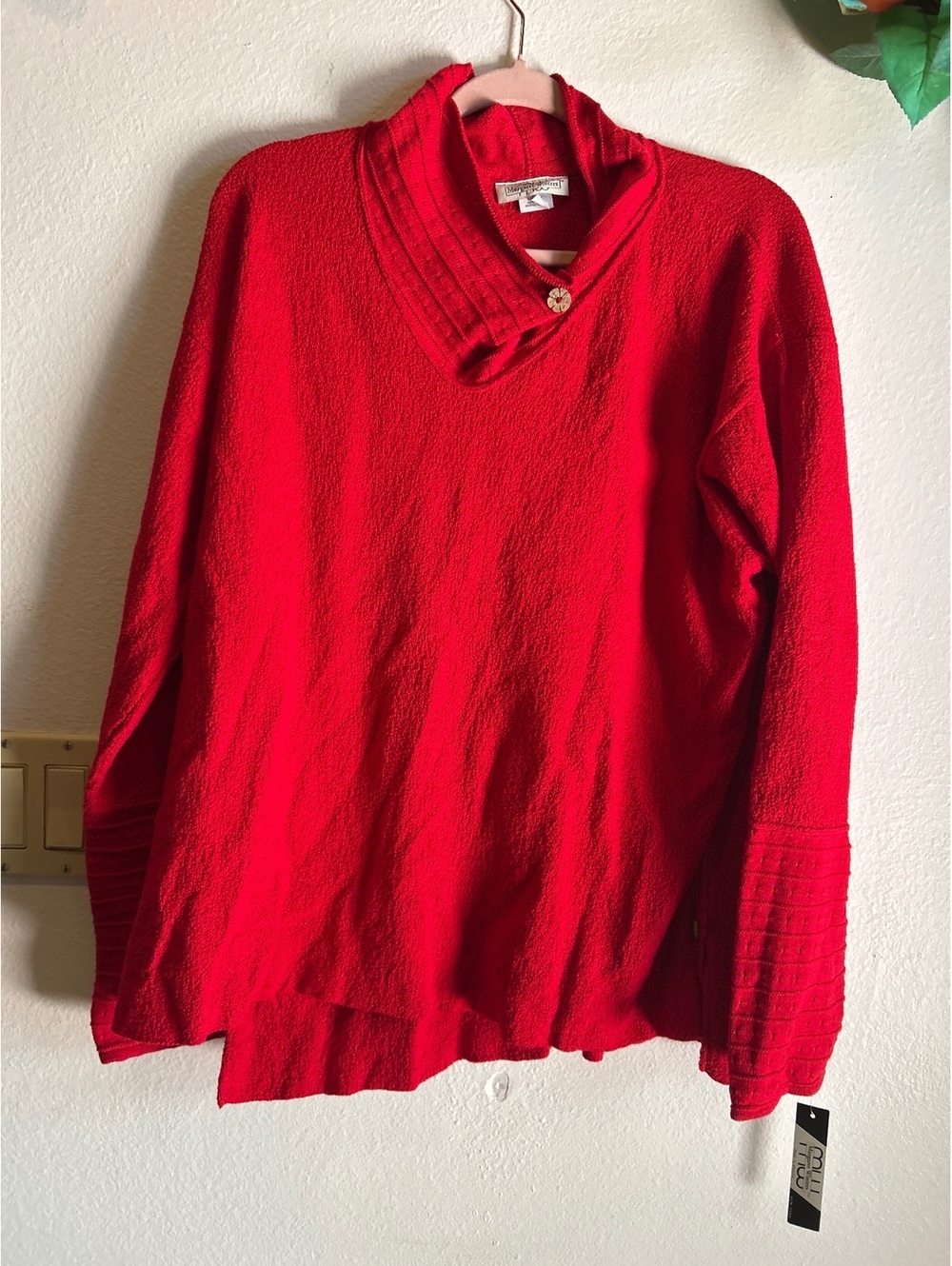 Margaret Winters Red Textured Cotton Pullover Sweater Size 1X